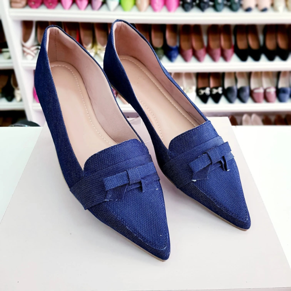 Sapatilha bico fino Mocassim Jeans