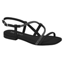 Rasteirinhas Beira Rio Preta Brilho Com Fivela e Tiras