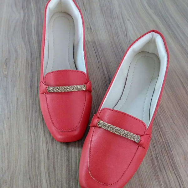 Sapatilha Mocassim bico quadrado Vermelho Strass
