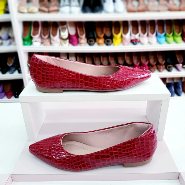 Sapatilha bico fino alongado Vermelho Croco