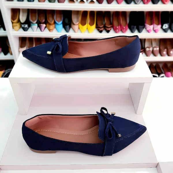 Sapatilha bico fino alongada mocassim jeans