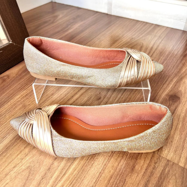 Sapatilha Prime Luxo cruzada dourada lurex