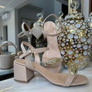 Sandália Salto Bloco Com Enfeite Bege - Salto com qualidade direto da fábrica