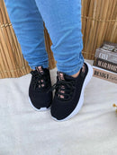 Tênis Feminino Com Cadarço Meia Preto/Rosa