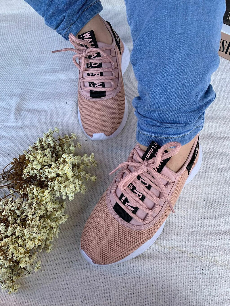 Tênis Feminino Com Cadarço Meia Rosa/Preto