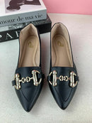 Mocassim AlongadoPreta Com Fivela Dourada