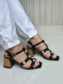 Sandália Salto Bloco Preta Grécia