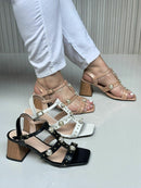 Sandália Salto Bloco Nude Grécia