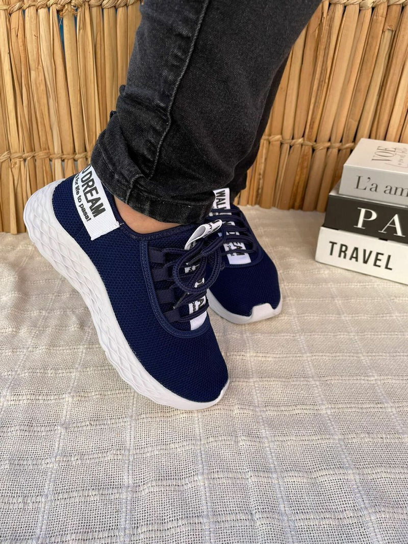 Tênis Com Cadarço Meia Azul/Branco