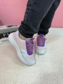 Tênis Esportivo Feminino Branco Com Lilás