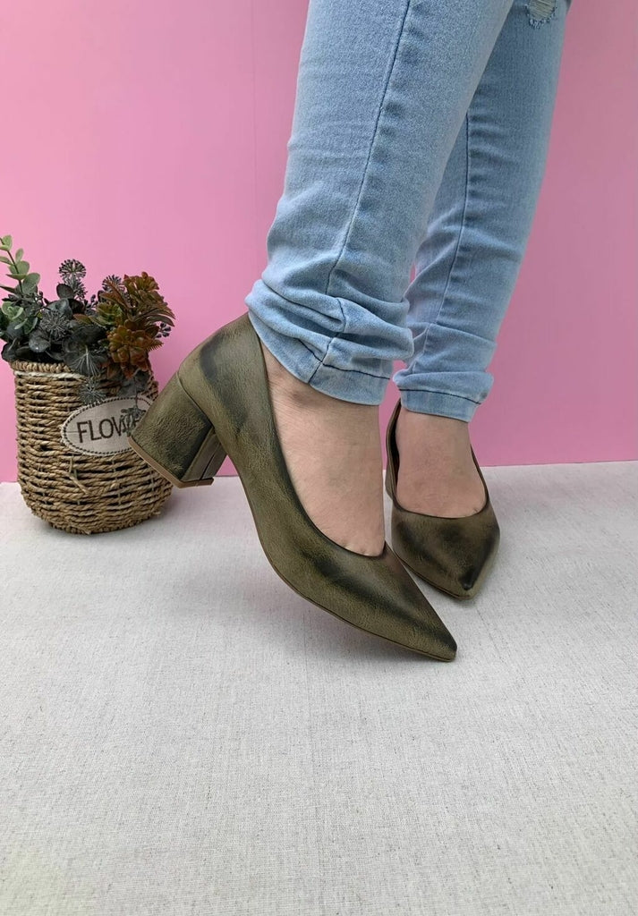 Scarpin Salto Bloco Verde Oliva