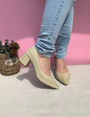 Scarpin Salto Bloco Bege Manteiga