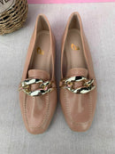 Mocassim Bico Quadrado Nude Rosado Corrente