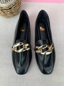 Mocassim Bico Quadrado Preto Corrente