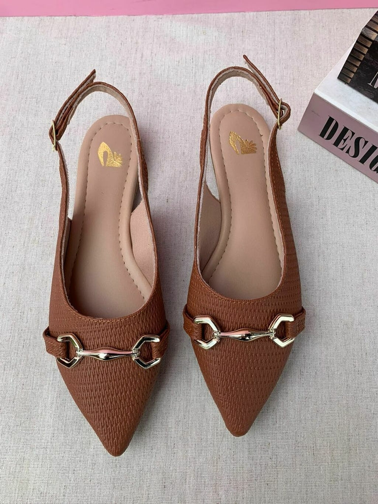 Sapatilha Slingback Bico Fino Caramelo