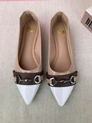 Sapatilha Bico Fino Elegance Bege Ponta Branca