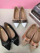 Sapatilha Bico Fino Elegance Bege Ponta Branca