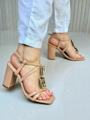 Sandália Salto Bloco Nude Amália