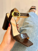 Sandália Salto Bloco Marrom Café Flávia