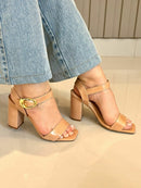 Sandália Salto Bloco Nude Flávia