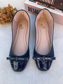 Sapatilha Bico Quadrado Preto Com Laço